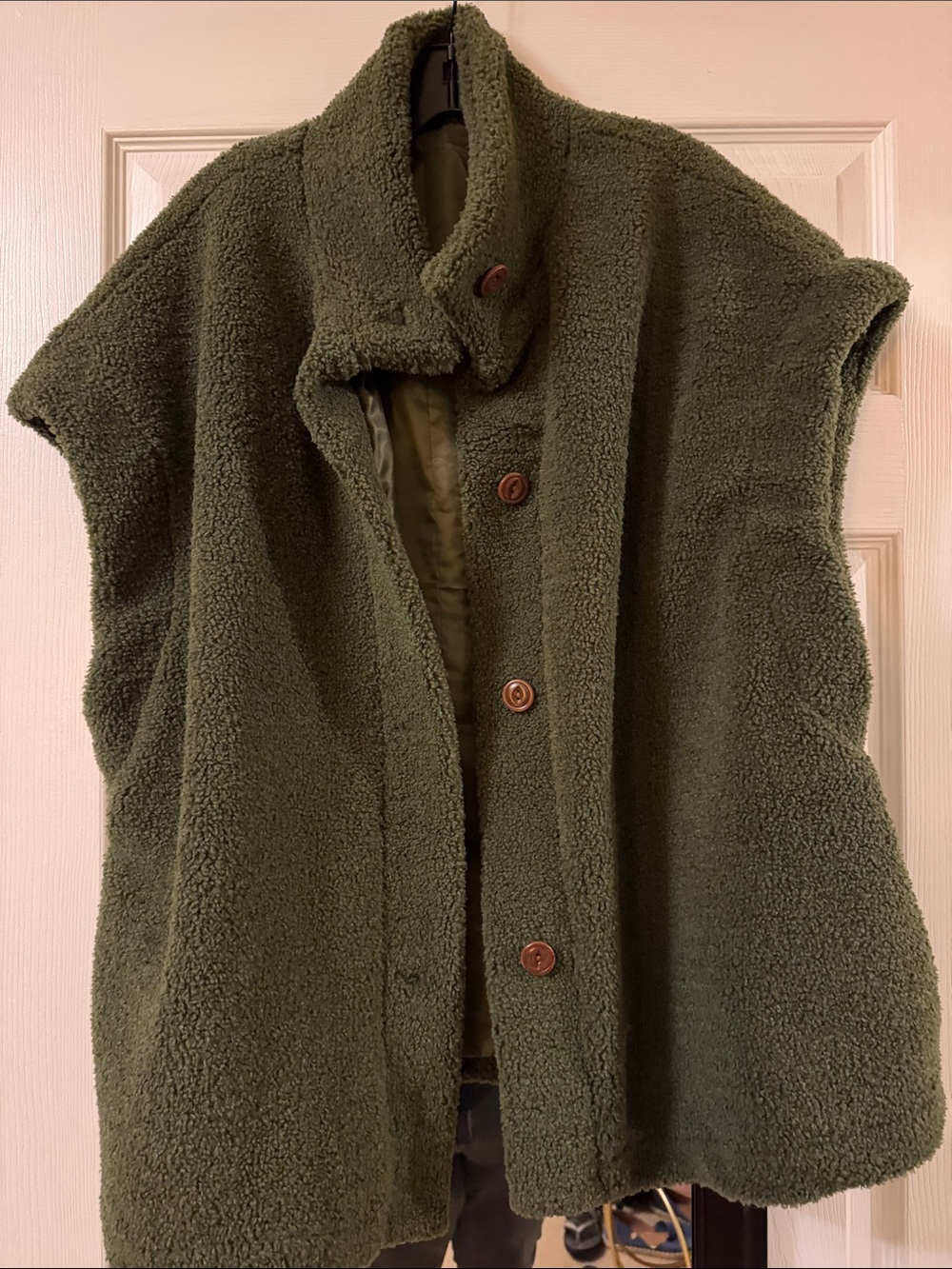 Men's Olive Green Sherpa Button-Front Jacket